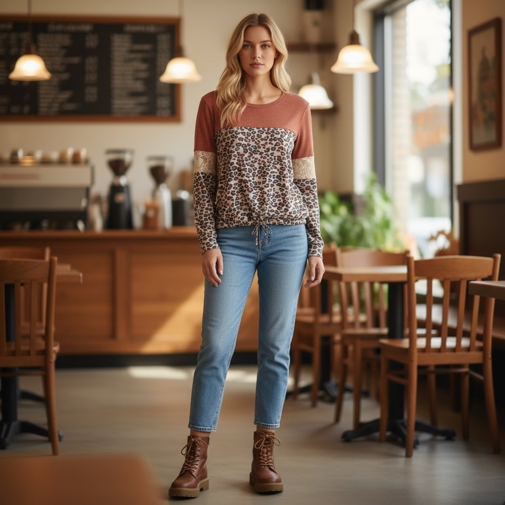 Jolt Rust and Leopard Print Top